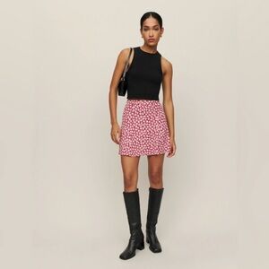Reformation Pink and White Skater Mini Skirt